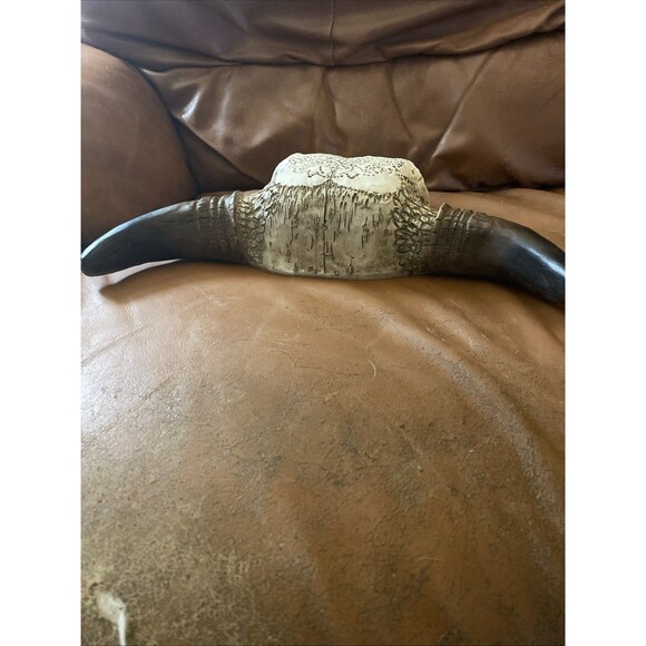 Rustic Tribal Bull Head Wall Art - Tooled White Bull Skull Wall Art - Picture 9 of 9